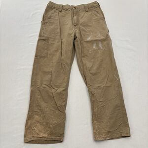 Mens Carhartt Carpenter Pants Size 33x30 Brown Dungaree Canvas Distressed Paint